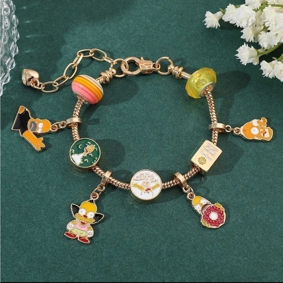 simpsons Jewelry - Gold Plated The Simpsons Character Homer Charm Bracelet